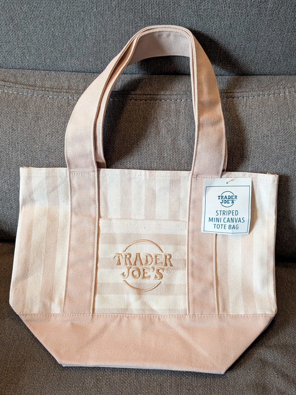 Trader Joe's Striped Mini Canvas Tote Bag in Light Pink
